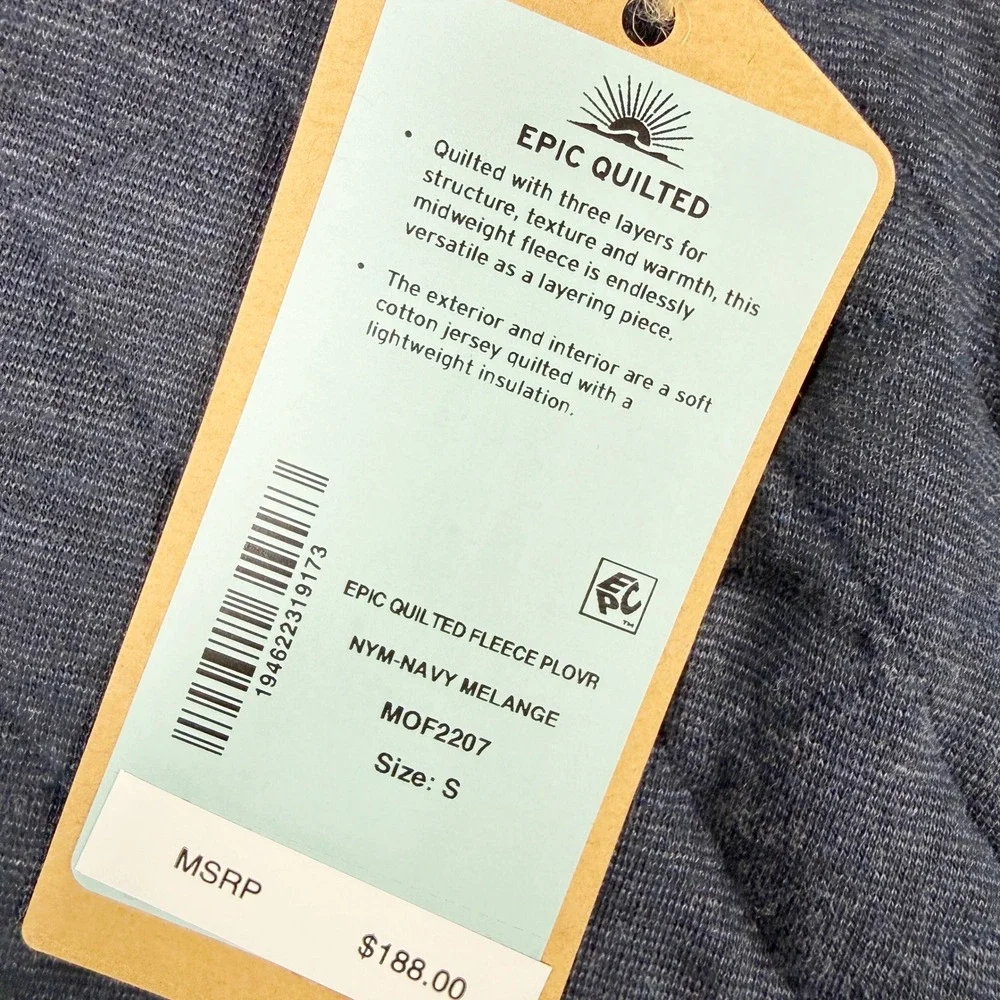 Faherty Epic Quilted Fleece Pullover Size S Mens Navy Melange NEW